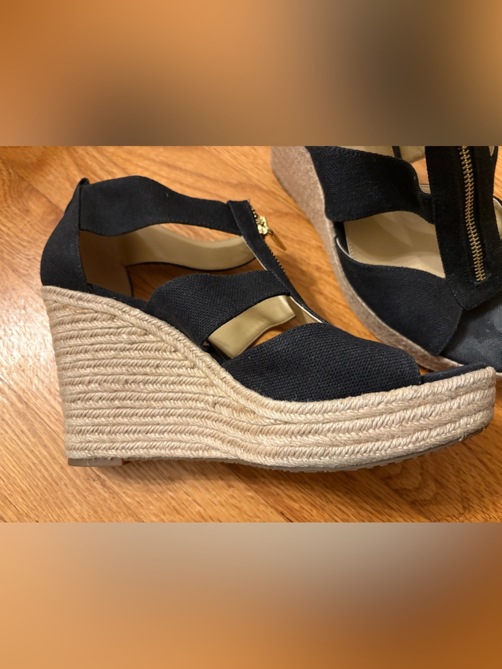 Michael Kors Black Canvas Wedge Espadrille Sandals (size 10) - Picture 2 of 6